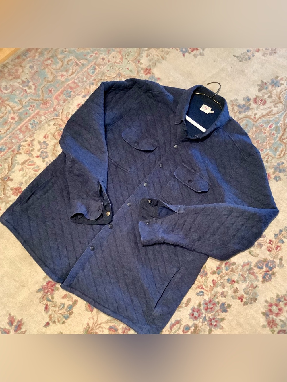 Faherty Navy Blue Epic Quilted CPO Snap Shacket Fleece Shirt - Men's XXL